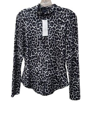 NEW French Connection Gray and Black Leopard Printed Mockneck Top - Large